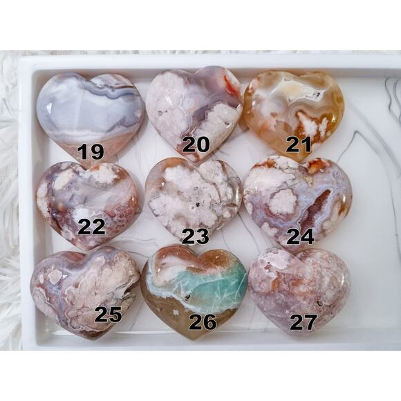 Flower Agate Heart Crystal Carving / Druzy / Blue Green Red - Picture 10 of 10